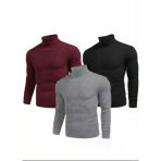 Erkek 3'Lü Siyah, Bordo, Gri Kaşkorse Boğazlı Full Likralı Fitilli Body Kazak