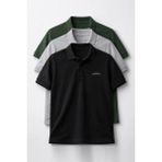 Erkek 3`lü Siyah-Nefti-Açıkgri Regular Fit %100 Pamuklu Pike Polo Yaka T-Shirt - Siyah - Nefti Yeşili - Açık Gri