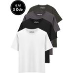 Erkek 4 Lü Paket %100 Pamuk Oversize Tişört Basic Bisiklet Yaka Kısa Kollu T-Shirt - 0 Siyah - XL