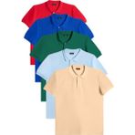 Erkek 5'li Pkt Kırmızı-Saks Mavi-Zümrüt Yeşili-Mavi-Bej Slim Fit Pamuklu Düz Pike Polo Yaka Tişört - Çok Renkli