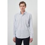 Erkek A-Beyaz Trend Çizgili Slim Fit Italyan Yaka Gömlek - 2XL