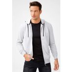ERKEK A.GRİ MODERNFIT / EKSTRA DAR KALIP KAPŞONLU FERMUARLI SWEATSHİRT