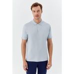 Erkek Açık Gri Dar Kesim Slim Fit %100 Pamuk Dokuma Düğmeli Polo Yaka Tişört