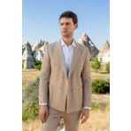 Erkek AÇIK KAHVE Kruvaze Slim Fit Torba Cep Sivri Yaka Spor Ceket