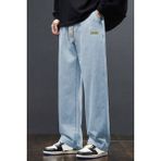 Erkek Açık Mavi Baggy Beli Lastikli Likralı Düz Paça Bol Kesim Rahat Denim Jean Pantolon RF0480 - 2XL