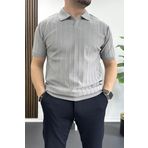 Erkek Açık Yaka Desenli Tişört Gri Edw238