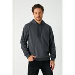 Erkek Antrasit Basic Kapüşonlu Regular Fit Normal Kesim 2 İplik Kumaş Günlük Sweatshirt