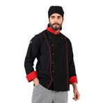 Erkek Aşçı Ceket 01 - Siyah Kırmızı Biye