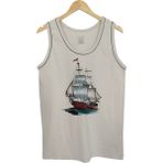 Erkek Askılı Taş Renk T-Shirt Yelkenli Dijital Baskılı - 3XL