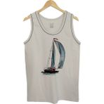 Erkek Askılı Taş Renk T-Shirt Yelkenli Dijital Baskılı