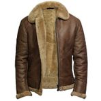 Erkek Aviator RAF B3 Gerçek Koyun Derisi Kırpma Suni Kürk Bomber Deri Ceket - F2 Aviator Pilot Uçan Deri Ceket - Hakiki Koyun Derisi Sahte Shearling Kürk Ceket Erkek, Gerçek Kürk Kahverengi, S