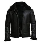 Erkek Aviator RAF B3 Gerçek Koyun Derisi Kırpma Suni Kürk Bomber Deri Ceket - F2 Aviator Pilot Uçan Deri Ceket - Hakiki Koyun Derisi Sahte Shearling Kürk Ceket Erkek, Gerçek Kürk Koyu Siyah, XS