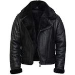 Erkek Aviator Shearling Koyun Derisi Hakiki Deri Suni Kürk Bomber Uçan Ceket - B3 Bomber Aviator WWII Hakiki Koyun Derisi Suni Kırkma Deri Ceket Erkek - RAF Aviator Uçan Gerçek Koyun Derisi Ceket, Gerçek Kürk Siyah, XL