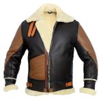 Erkek B3 Bomber Ceket Aviator Gerçek Koyun Derisi Sahte Kırpma Kürkü İki Ton Bomber Koyun Hakiki Deri Ceket - Kargo B3 Bomber Erkek Suni Kürk Kış Deri Ceket, Brwn 1, S
