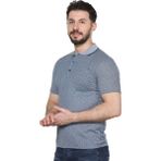 Erkek Baba ve Orta Yaş Penye Tişört Yakalı Cepli Jakarlı Kumaş Klasik Kesim - İndigo - XL