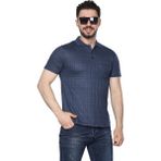 Erkek Baba ve Orta Yaş Penye Tişört Yakalı Cepli Jakarlı Kumaş Klasik Kesim - Koyu Lacivert - 5XL