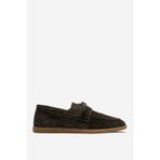 Erkek Bağcıklı Düz Taban Loafer Ayakkabı Gerçek Deri MC 21381 HAKİ