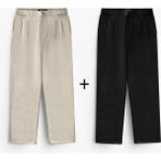 Erkek Baggy Fit 2'li Kumaş Pantolon Siyah Bej