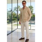Erkek Baggy Fit Geniş Kesim %100 Pamuk Beli Lastikli Yandan Cepli Müslin Ekru Düz Pantolon