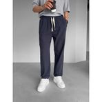 Erkek Baggy Fit Keten Pantolon Lacivert