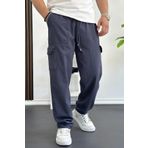 Erkek Baggy Kalıp Kargo Cepli Pantolon Füme Edw131