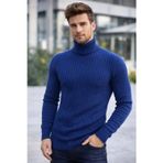 Erkek Balıkçı Yaka Boğazlı Triko Kazak Kalın Fitilli Regular Fit - İndigo