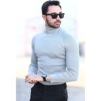 Erkek Balıkçı Yaka Örgü Kazak Gri %100 Mikro Flament Triko - 1012 - XL