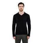 Erkek Basic Fitted Polo Yaka Uzun Kollu İnce Triko Kazak Casual Tarzı Tamamlayan Şıklık Kaliteli -Siyah-M