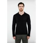 Erkek Basic Fitted Polo Yaka Uzun Kollu İnce Triko Kazak Casual Tarzı Tamamlayan Şıklık Kaliteli -Siyah-XL