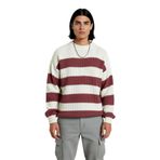 Erkek Basic Koleksiyon Uzun Kollu Rahat Çizgili Bisiklet Yaka Akrilik Oversize Triko Kazak -Gül Kurusu-S