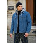 Erkek Basic Mevsimlik Kapşonlu Mavi Kot Ceket - XL