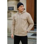 Erkek Basic Oversize Esnek Kapşonlu Krem Ceket - XL