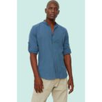 Erkek Basic Slim Fit Hakim Yaka Pamuklu Günlük Gömlek Hafta Sonu Yaz Aylarının Vazgeçilmezi - 2XL - Indigo