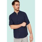Erkek Basic Slim Fit Hakim Yaka Pamuklu Günlük Gömlek Hafta Sonu Yaz Aylarının Vazgeçilmezi - Koyu Lacivert