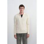 Erkek Basic Uzun Kollu Krem Triko Polo Yaka Tişört - 2XL