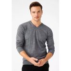 Erkek Basic V Yaka İnce Triko Kazak Desen