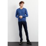 Erkek Basic V Yaka Ince Triko Kazak Indigo - 4XL - İndigo