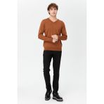 Erkek Basic V Yaka Ince Triko Kazak K.taba - 4XL