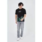 Erkek Baskılı Bisiklet Yaka T-Shirt - Siyah