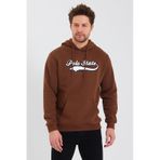 Erkek Baskılı Kapüşonlu 3 İplik Sweatshirt Kahverengi