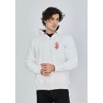 Erkek Baskılı Tam Fermuarlı Kapşonlu Sweatshirt - Beyaz