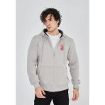 Erkek Baskılı Tam Fermuarlı Kapşonlu Sweatshirt - Boyalı Gri