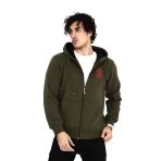 Erkek Baskılı Tam Fermuarlı Kapşonlu Sweatshirt - Haki