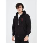 Erkek Baskılı Tam Fermuarlı Kapşonlu Sweatshirt - Siyah