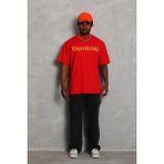Erkek Baskılı Tişort Kısa Kol Bisiklet Yaka Ovarsize T-Shirt - Kırmızı - 2XL