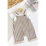 Erkek Bebek %100 Pamukyazlık Salopet Tulum Set - 6 - 9 Ay - Bej