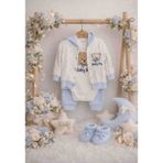 Erkek Bebek 3’lü Ayıcıklı Takım – Hırka, Body ve Pantolon Set (0-12 Ay) - 0 - 3 Ay - Bebe Mavi