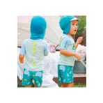 Erkek Bebek 3'lu Set- Upf 50 + Güneş Korumali Sort Mayo + Tshirt 'u + Sapka Seti Cute Dıno SU yesili 1-2 Yaş