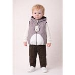 Erkek Bebek 3’lü Takım 9-24 Ay Şişme Yelek %100 Pamuk Sweatshirt Kadife Pantolon