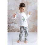 Erkek Bebek Ayı Baskılı Ekose Pantolon Takım - Yeşil - 9 - 12 Ay